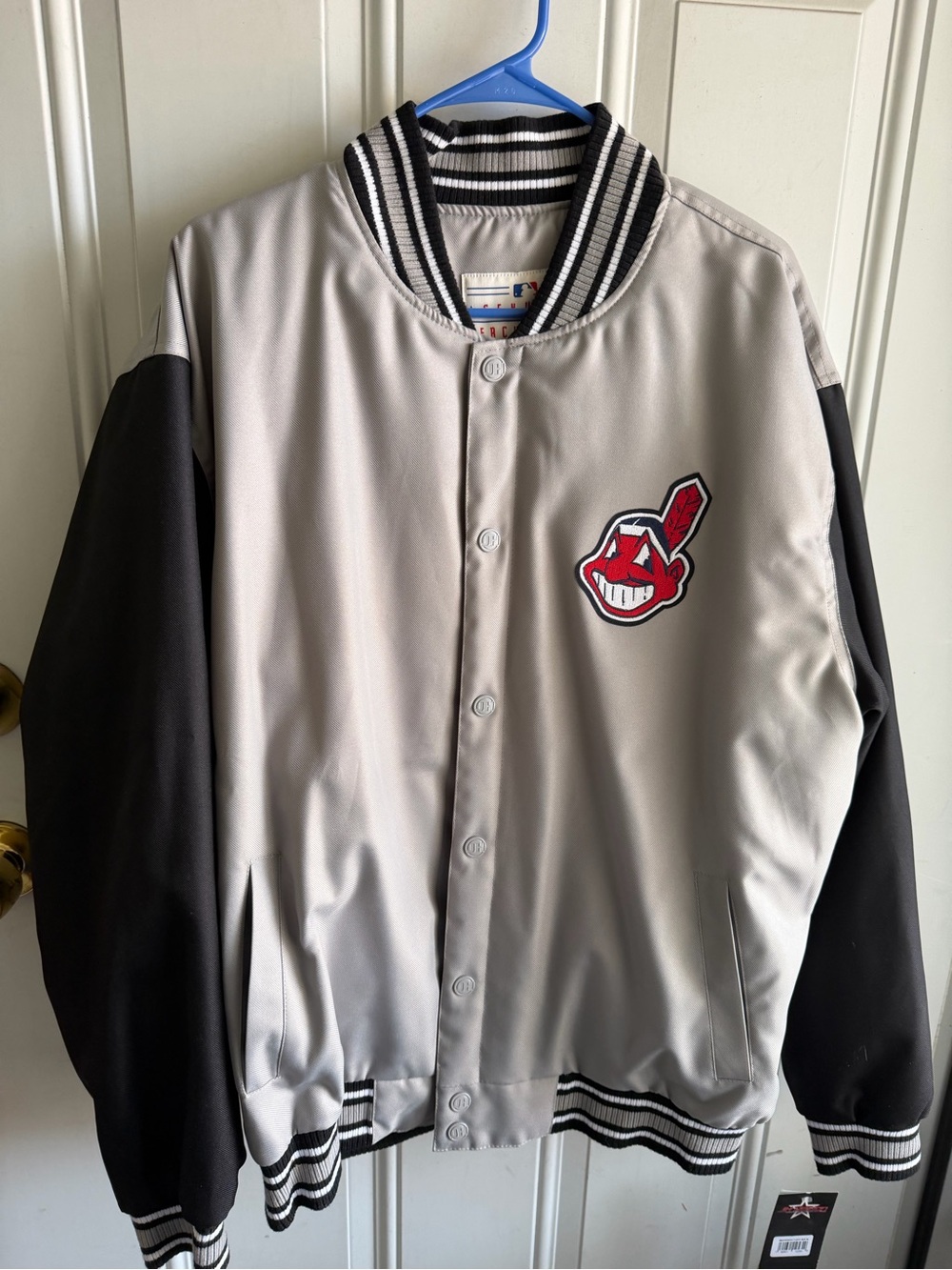 Cleveland Indians Satin Baseball Jacket - Gray & Black by JH Design